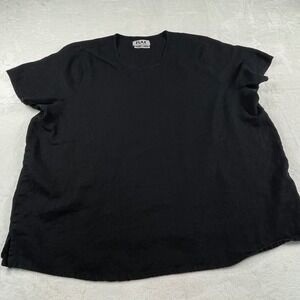 FLAX Women Black 100% Linen Short Sleeve Scoop Neck Boxy Top Large Lithuania